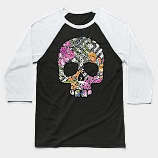 Tropical Floral Skull Baseball T-Shirt